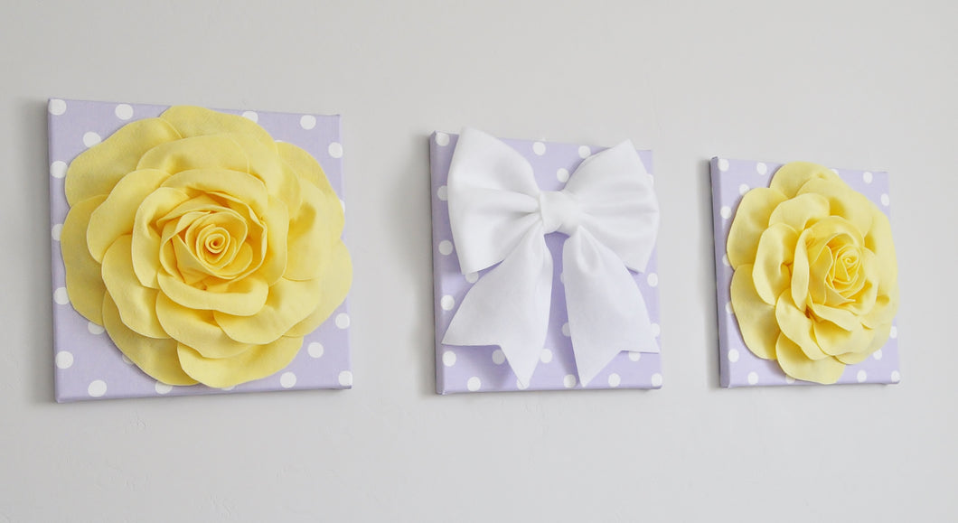 Yellow Roses and White Bow on Lilac Canvases - Daisy Manor