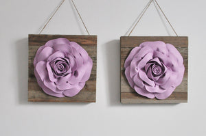 Lilac Rose Wall Decor on Reclaimed Wood Plank Set of Two Wall Hanging - Daisy Manor