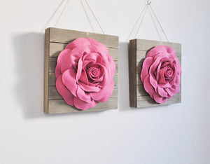 Lilac Rose Wall Decor on Reclaimed Wood Plank Set of Two Wall Hanging - Daisy Manor