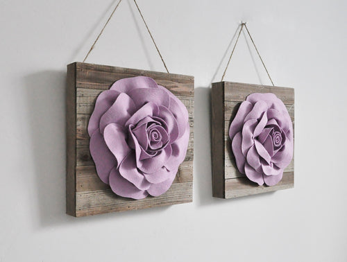 Lilac Rose Wall Decor on Reclaimed Wood Plank Set of Two Wall Hanging - Daisy Manor