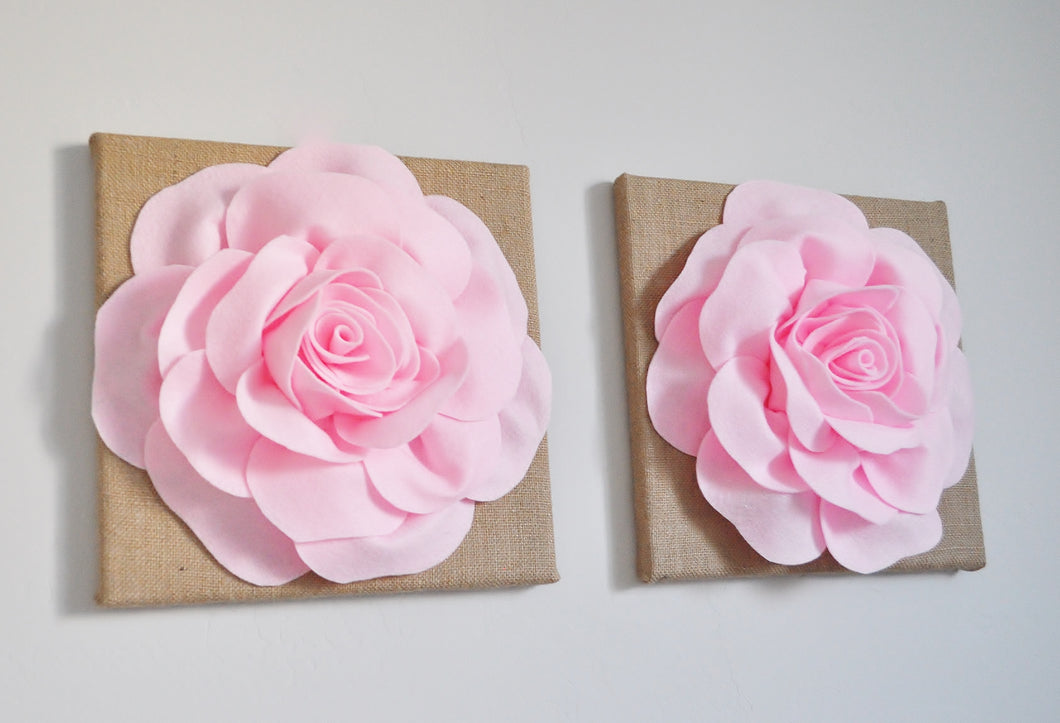 Light Pink Rose on Burlap Canvas Set of Two - Daisy Manor