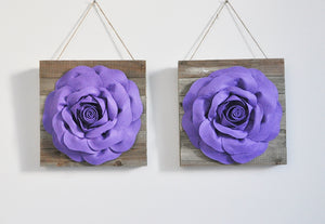 Lavender Roses on Wood Plank Wall Hanging Set of Two - Daisy Manor