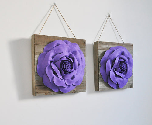 Lavender Roses on Wood Plank Wall Hanging Set of Two - Daisy Manor