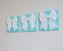 Load image into Gallery viewer, Three White Bows on Aqua Wall Art Large Bow Wall Decor Set - Daisy Manor
