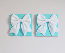 Load image into Gallery viewer, Large White Bow on Bright Aqua Bow Canvas Set Home Decor - Daisy Manor
