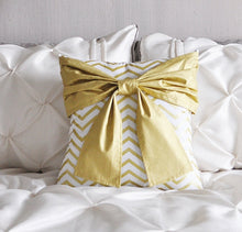 Load image into Gallery viewer, Gold Bow on Gold Zig Zag Pillow - Daisy Manor
