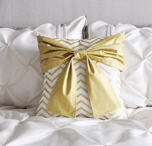 Gold Bow on Gold Zig Zag Pillow - Daisy Manor