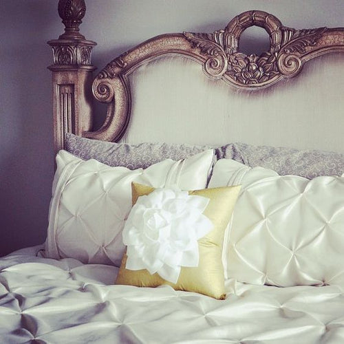 White Dahlia flower on Gold Decorative Throw Pillow