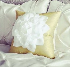 3D Felt Dahlia flower on Gold Throw Pillow