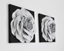Load image into Gallery viewer, Gray Rose on Black Canvas Set - Daisy Manor
