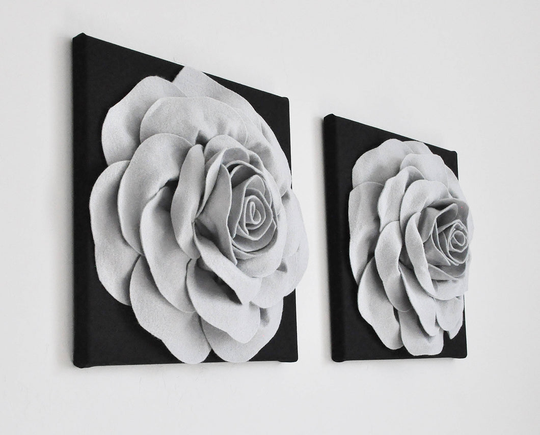 Gray Rose on Black Canvas Set - Daisy Manor