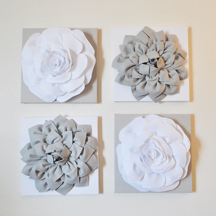 Floral Gray and White Canvas Wall Art Sets - Daisy Manor