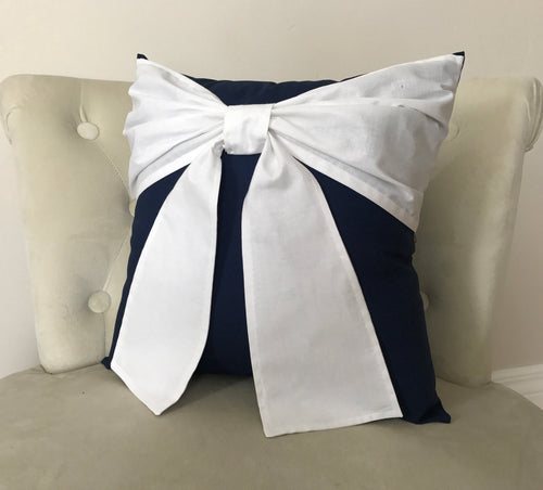 Navy Bow Pillow - Daisy Manor