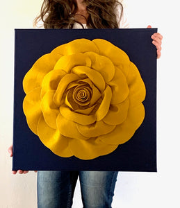 Mustard Rose on Navy Canvas