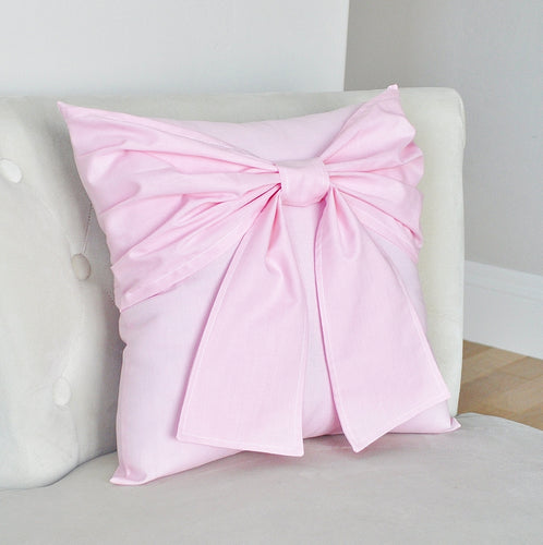 Light Pink Bow Throw Pillow 14x14 - Daisy Manor