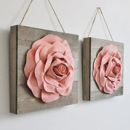 Blush Roses on Wood Canvases - Daisy Manor