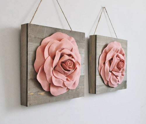 Light Blush Roses on Wood Canvases - Daisy Manor