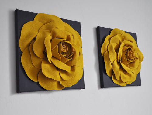 Two Roses on Charcoal Wall Art - Daisy Manor