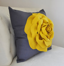 Load image into Gallery viewer, Rose Pillow Mustard Yellow on Grey - Daisy Manor
