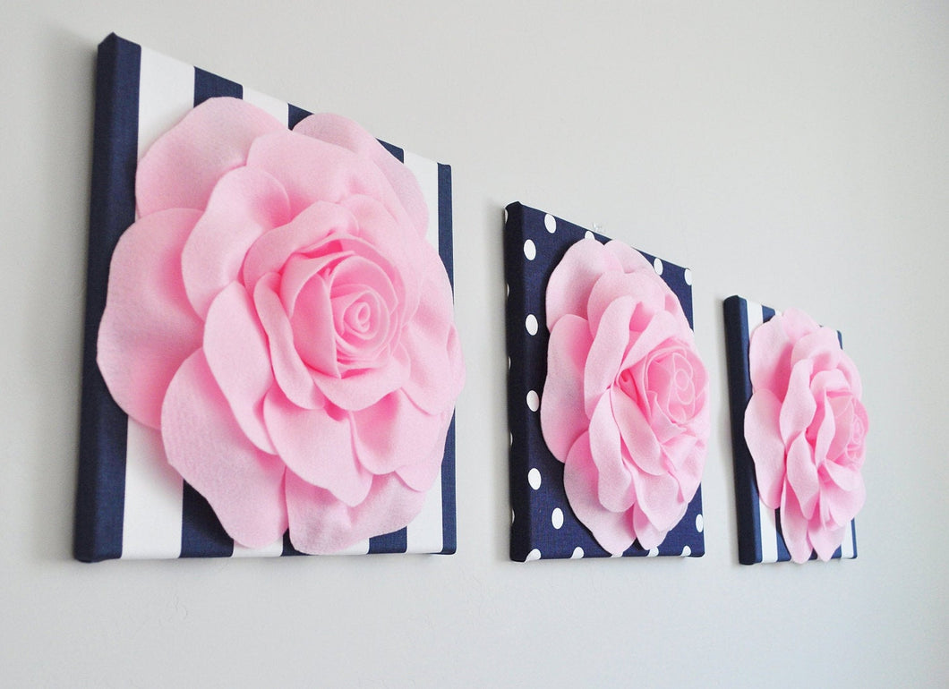 Rose Flower on Navy Stripe and Polka Dot - Daisy Manor