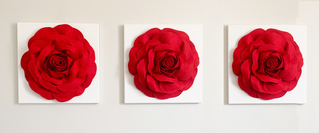 Red Roses on White Canvas Flower Wall Art