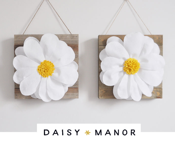 White Daisy Flowers on Wood Art - Daisy Manor