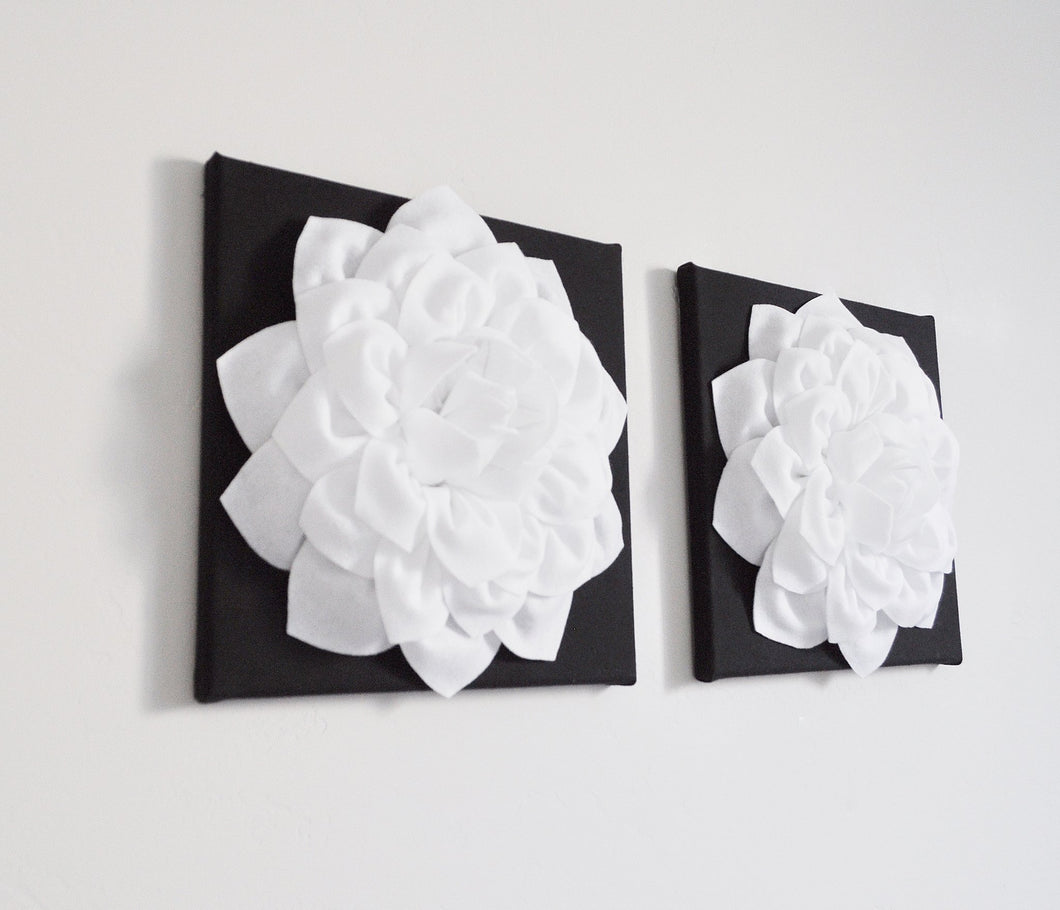 White Dahlia Flowers on Black Canvases CHOOSE YOUR SIZE