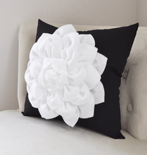 Load image into Gallery viewer, Black and White Floral Dahlia Pillow - Daisy Manor
