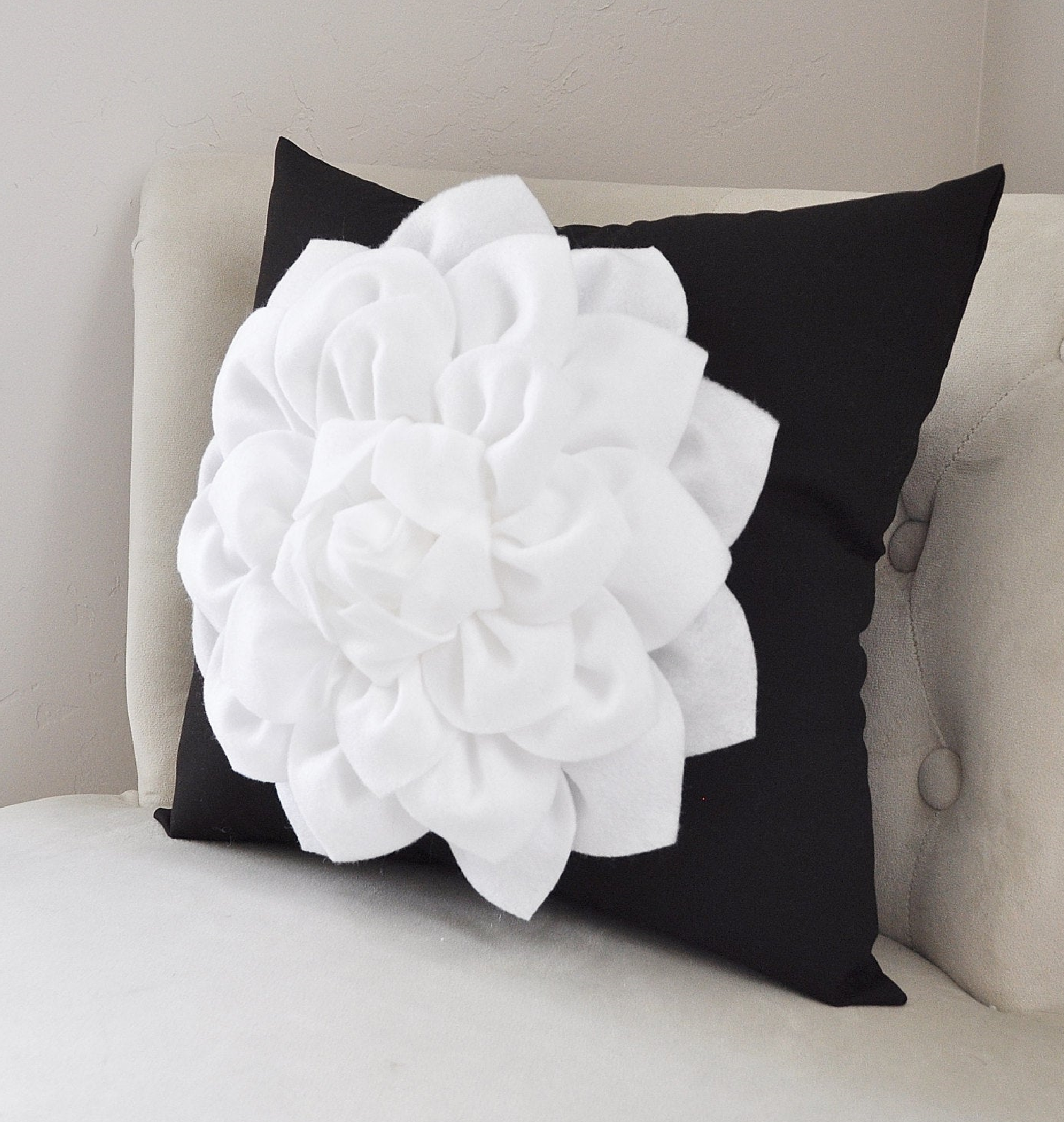 Black and White Floral Dahlia Pillow