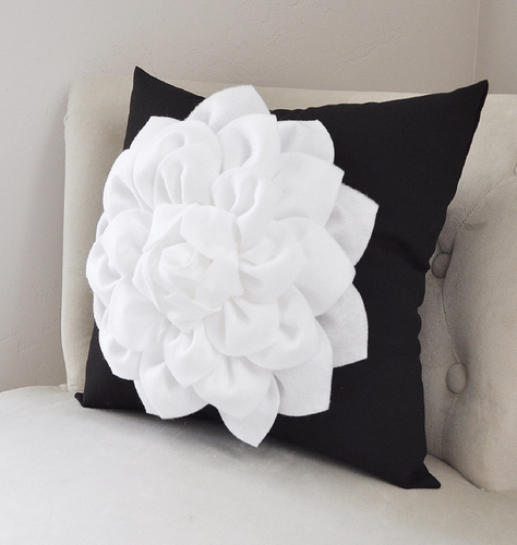 Black and White Floral Dahlia Pillow - Daisy Manor