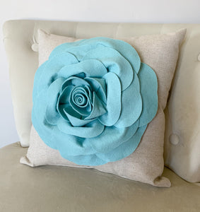 Dusty Blue Rose on  Oatmeal Decorative throw pillow