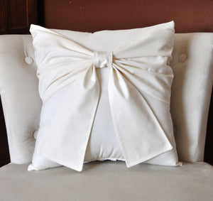 Ivory and Cream Bow Pillow Decorative Big Bow Pillow - Daisy Manor