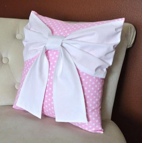 Pink Polka Bow Pillow - Daisy Manor