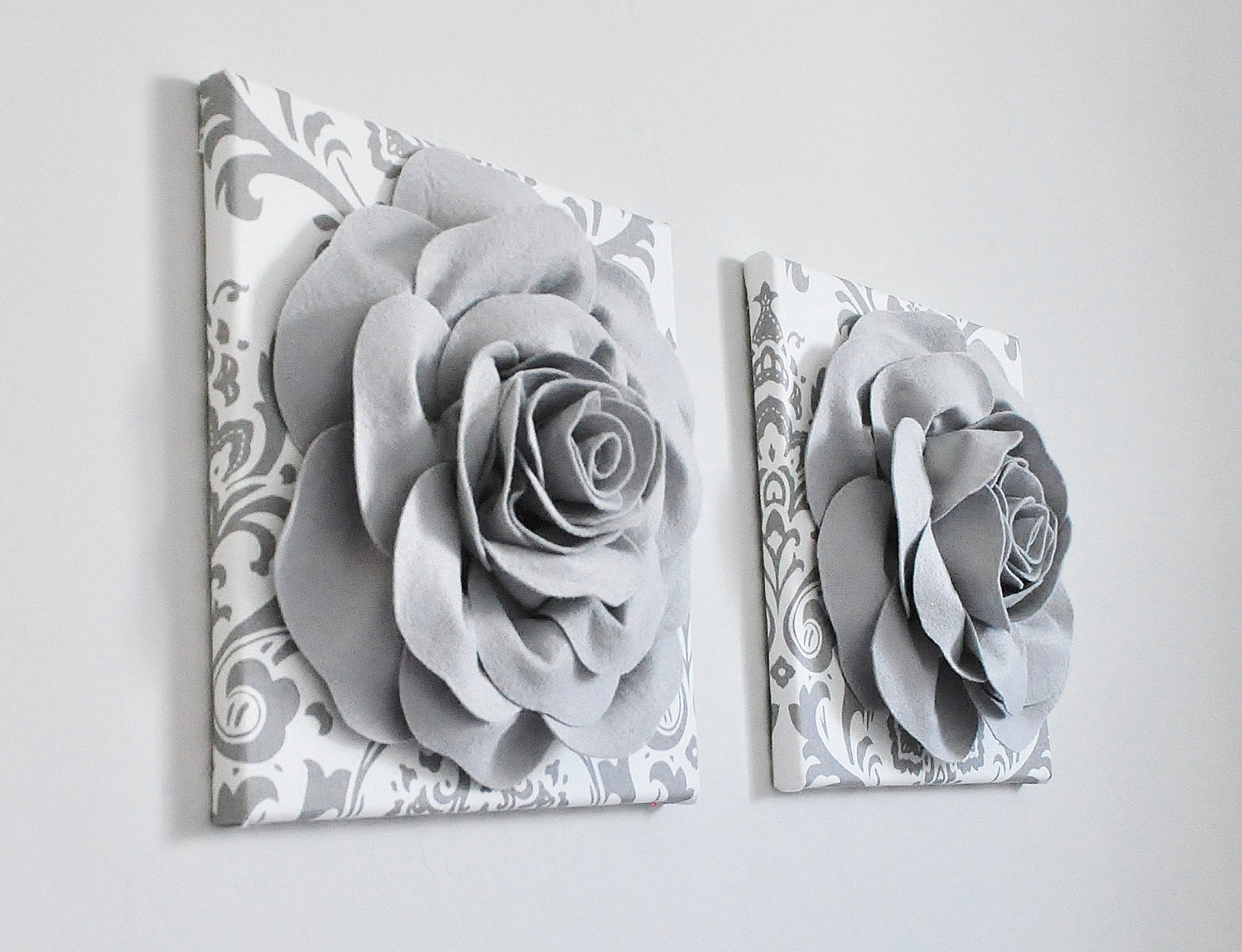 Gray Roses on White Gray Damask Wall Art Floral Canvas Wall Art Sets ...