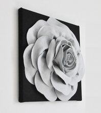 Load image into Gallery viewer, Wool Felt Rose on Black Solid Artist Canvas Floral Wall Art
