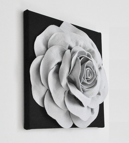 Wool Felt Rose on Black Solid Artist Canvas Floral Wall Art