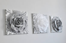 Load image into Gallery viewer, Gray and White Rose Canvas Wall Art Set of 3 - Daisy Manor
