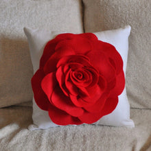 Load image into Gallery viewer, Red Rose on White Pillow 14x14 - Daisy Manor
