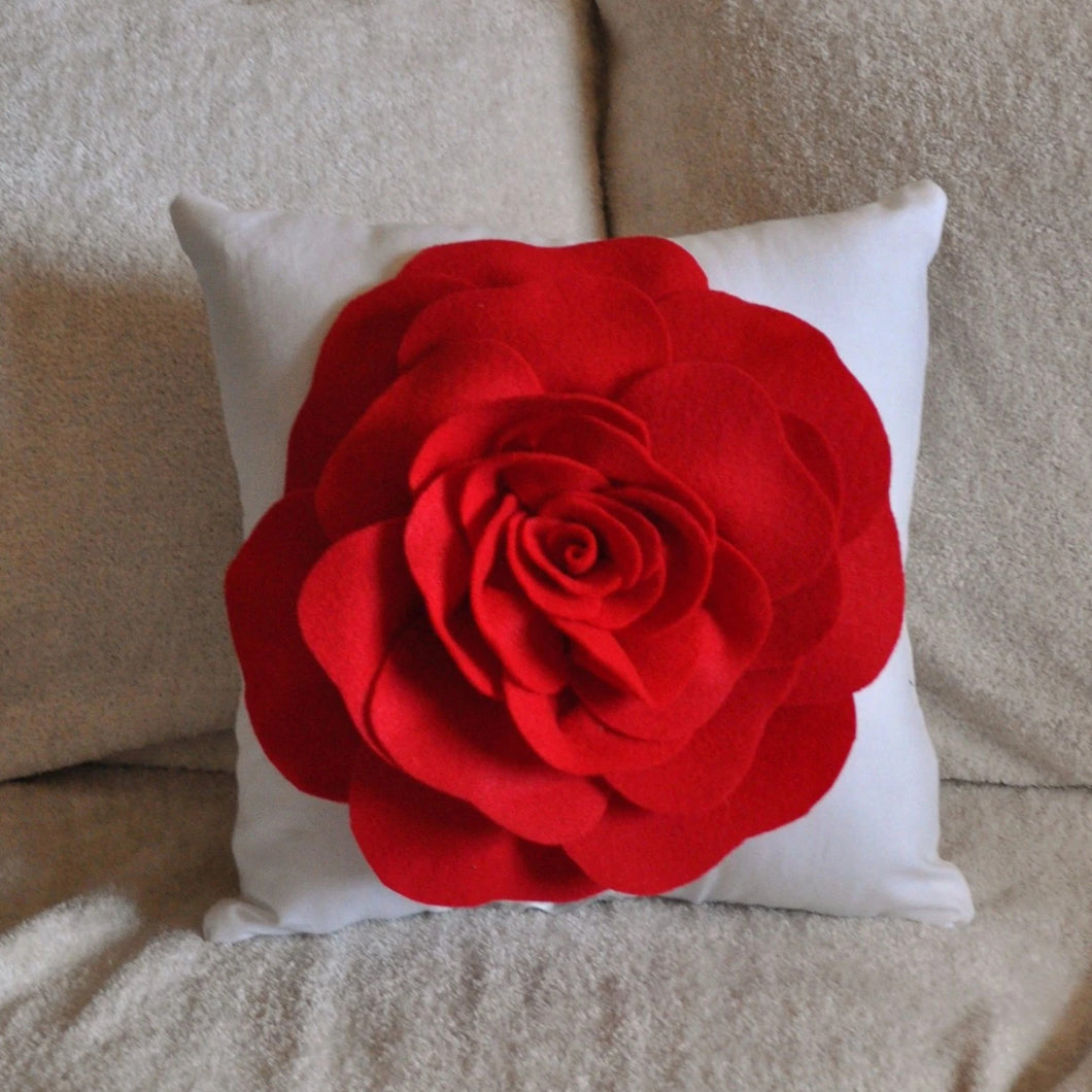 Red Rose on White Pillow 14x14 - Daisy Manor
