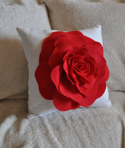 Red Rose on White Pillow 14x14 - Daisy Manor