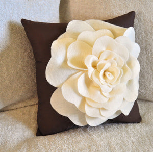 Rose Applique Dusty Blue Rose on Cream Pillow 14x14 -New Color- - Daisy Manor