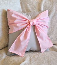 Load image into Gallery viewer, Light Pink Big Bow on Light Gray Decorative Pillow - Daisy Manor
