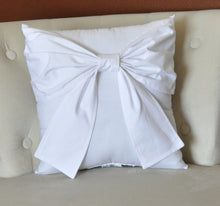 Load image into Gallery viewer, Throw Pillow White Big Bow Accent Pillow 14x14 - Daisy Manor

