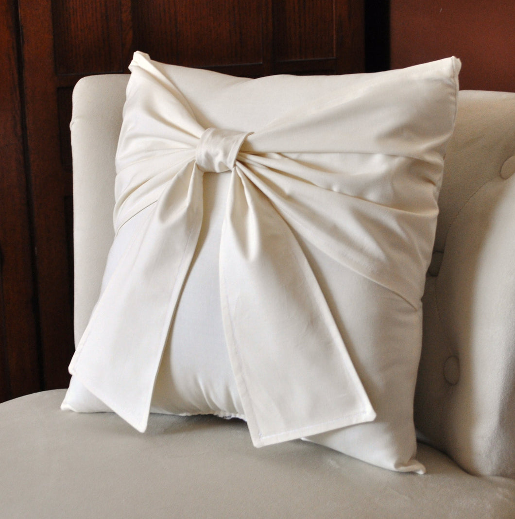 Ivory and Cream Bow Pillow Decorative Big Bow Pillow - Daisy Manor