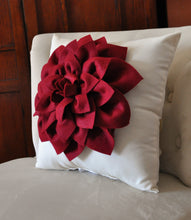 Load image into Gallery viewer, Decorative Pillow -Ruby Red Dahlia on Cream Pillow - - Daisy Manor
