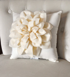 Decorative Pillow -Ruby Red Dahlia on Cream Pillow - - Daisy Manor