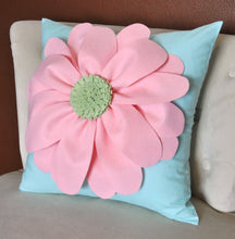Load image into Gallery viewer, Daisy Felt Flower on Aqua Pillow  -New Bedbuggs Design -Pick your Colors- - Daisy Manor
