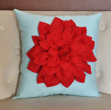 Load image into Gallery viewer, True Red on Aqua Pillow - Daisy Manor
