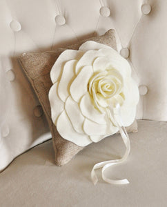 Burlap Ring Pillow -Rustic Wedding- Ivory Rose on Burlap Pillow Rustic Ring Bearer PIllow- - Daisy Manor