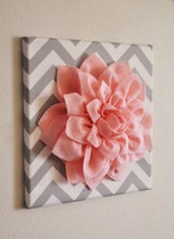 Load image into Gallery viewer, Wall Flower -Light Pink Dahlia on Gray and White Chevron 12 x12&quot; Canvas Wall Art- Baby Nursery Wall Decor- - Daisy Manor
